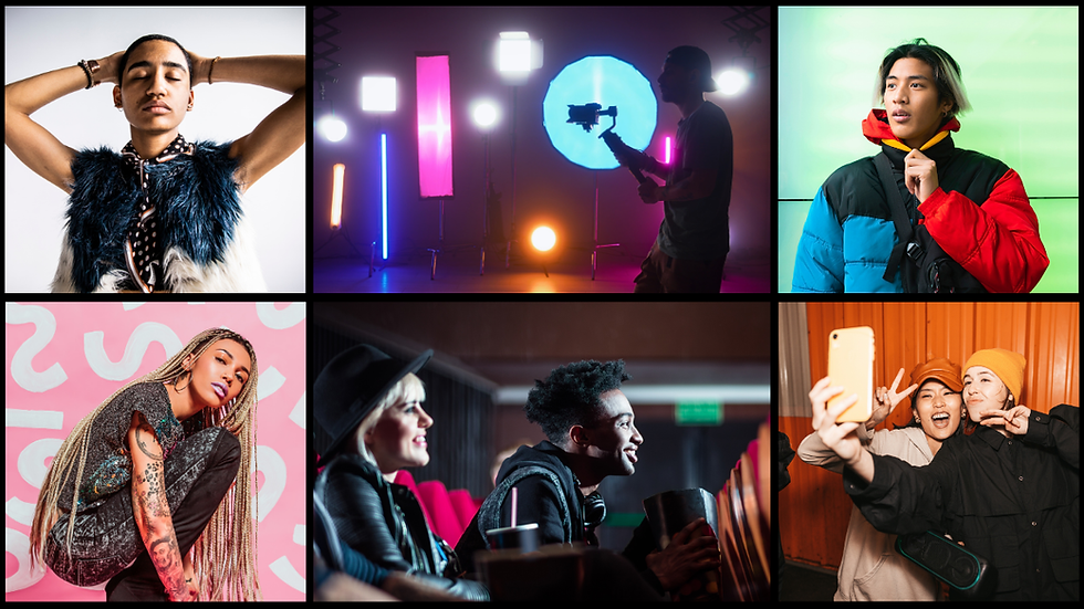 Collage of images showcasing young, multicultural influencers and moviegoers